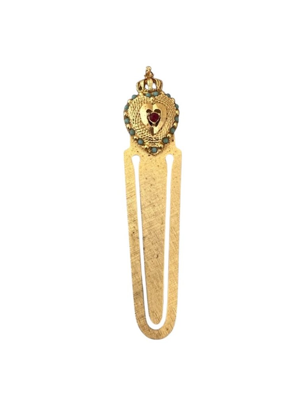Vintage Florenza Victorian Revival Gold Tone Crown and Heart Jeweled Bookmark - Picture 2 of 6